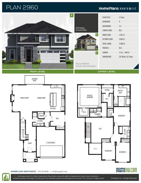 Home Plans NW Plan 2960 floor plan and specification sheet