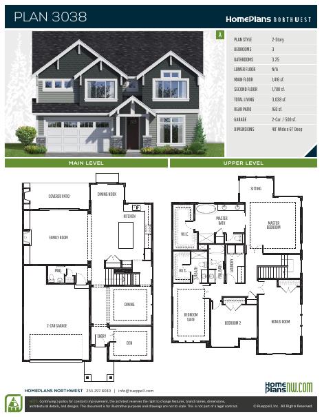 Home Plans NW Plan 3038 floor plan and specification sheet
