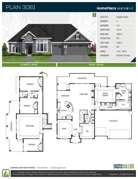 Home Plans NW Plan 3061-A floor plan and specification sheet
