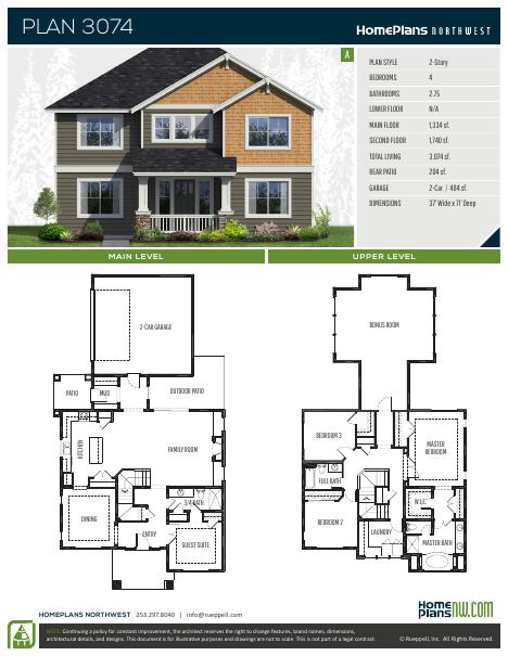 Home Plans NW Plan 3074 floor plan and specification sheet