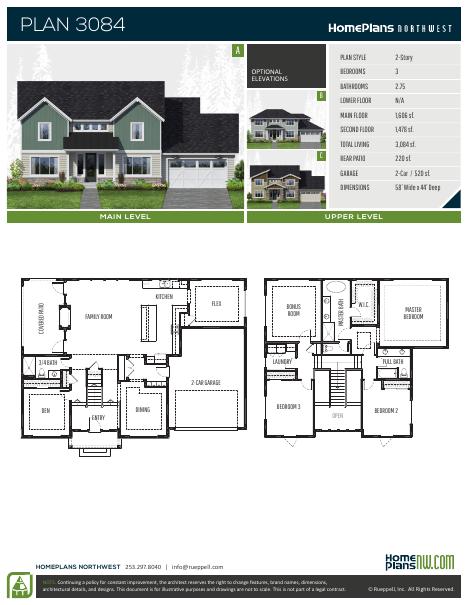 Home Plans NW Plan 3084 floor plan and specification sheet