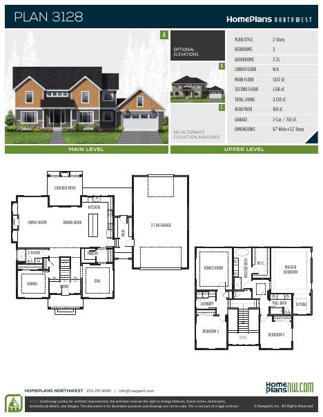 Home Plans NW Plan 3128 floor plan and specification sheet