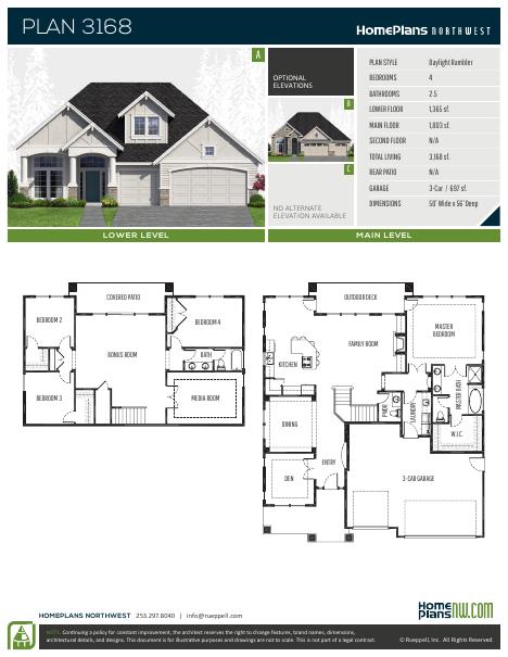 Home Plans NW Plan 3168-AB floor plan and specification sheet