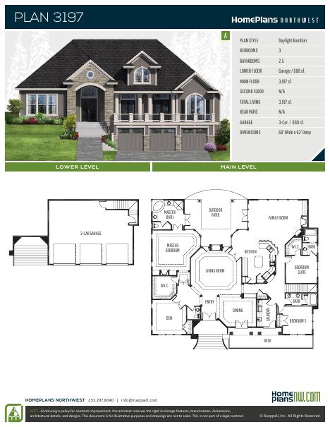 Home Plans NW Plan 3197-A floor plan and specification sheet