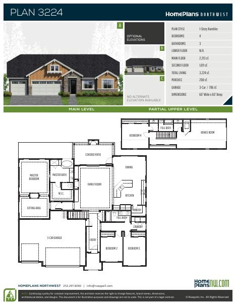 Home Plans NW Plan 3224-AB floor plan and specification sheet