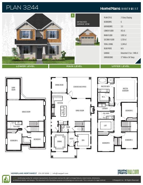 Home Plans NW Plan 3244-A floor plan and specification sheet