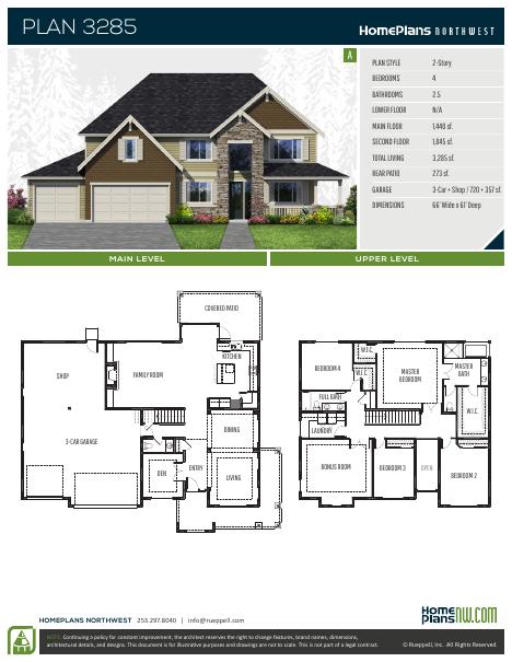 Home Plans NW Plan 3285 floor plan and specification sheet