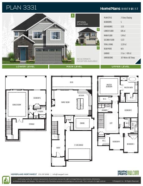 Home Plans NW Plan 3331-AB floor plan and specification sheet