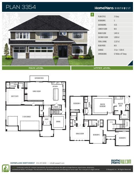 Home Plans NW Plan 3354 floor plan and specification sheet