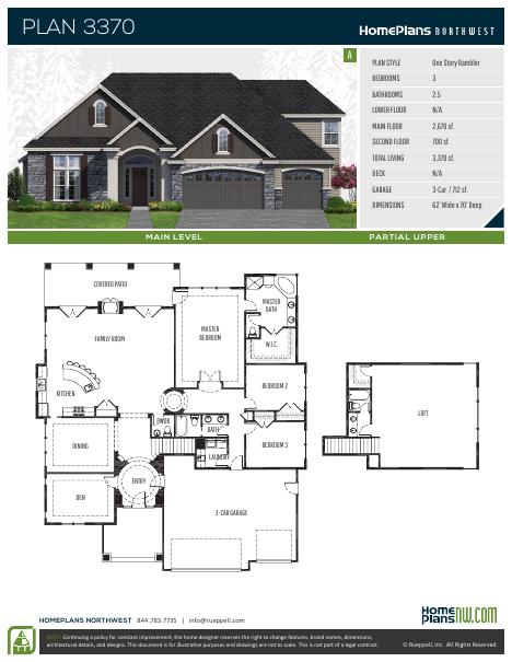 Home Plans NW Plan 3370-A floor plan and specification sheet