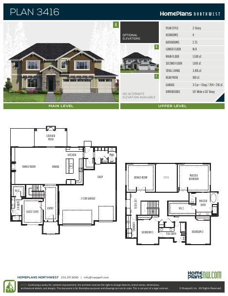 Home Plans NW Plan 3416 floor plan and specification sheet