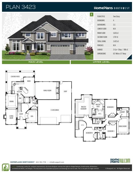Home Plans NW Plan 3423 floor plan and specification sheet