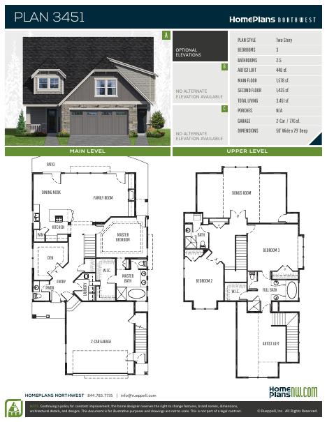 Home Plans NW Plan 3451 floor plan and specification sheet