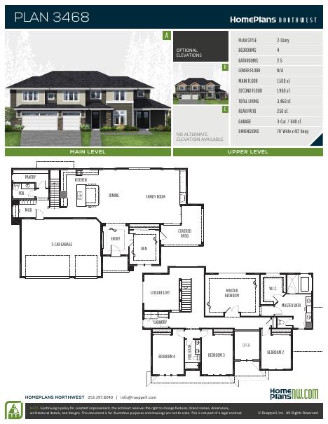 Home Plans NW Plan 3468 floor plan and specification sheet