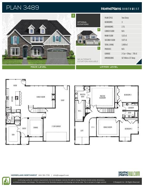 Home Plans NW Plan 3489 floor plan and specification sheet