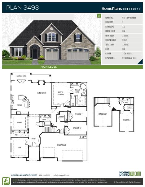 Home Plans NW Plan 3493-A floor plan and specification sheet