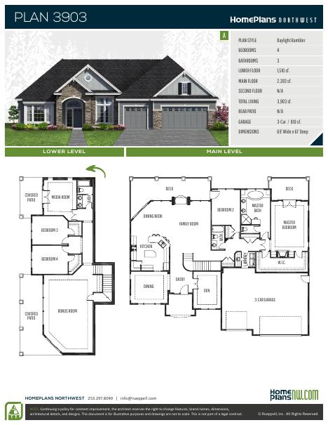 Home Plans NW Plan 3903-A floor plan and specification sheet