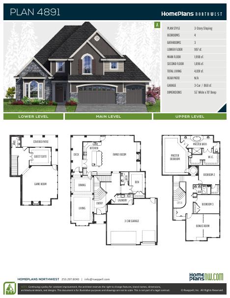 Home Plans NW Plan 4891-A floor plan and specification sheet